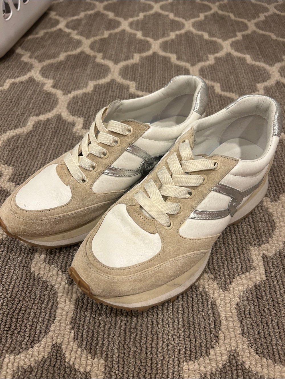 Veronica Beard Beige, White & Silver Women's Sneakers